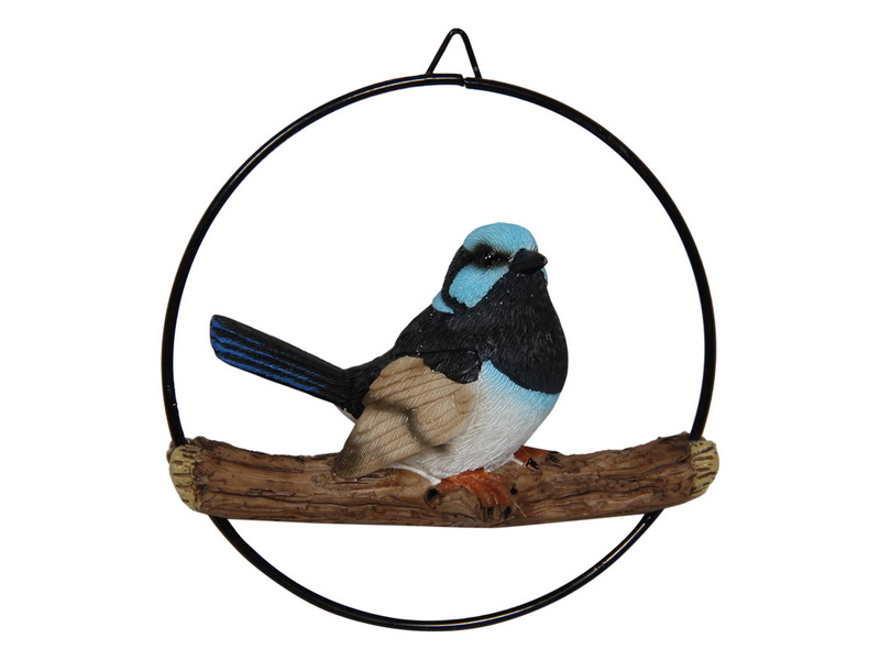 Blue Fairy Wren in Hanging Metal Ring (Small)